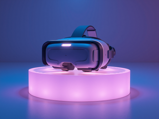 未来科技概念图,虚拟现实设备,蓝色背景,科技感强